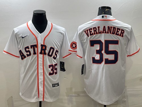 Men's Houston Astros #35 Justin Verlander White With Patch Cool Base Stitched Jersey